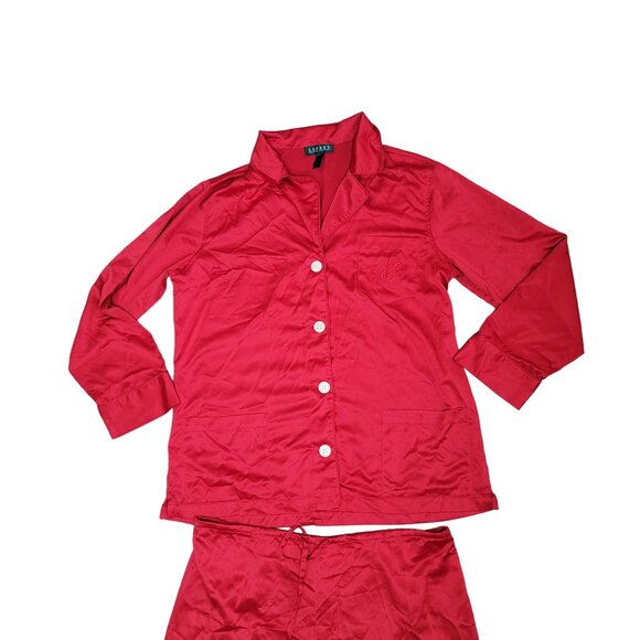 Lauren Ralph Lauren Women's Red Satin Pajama Set Monogrammed with RL logo large - Picture 6 of 7